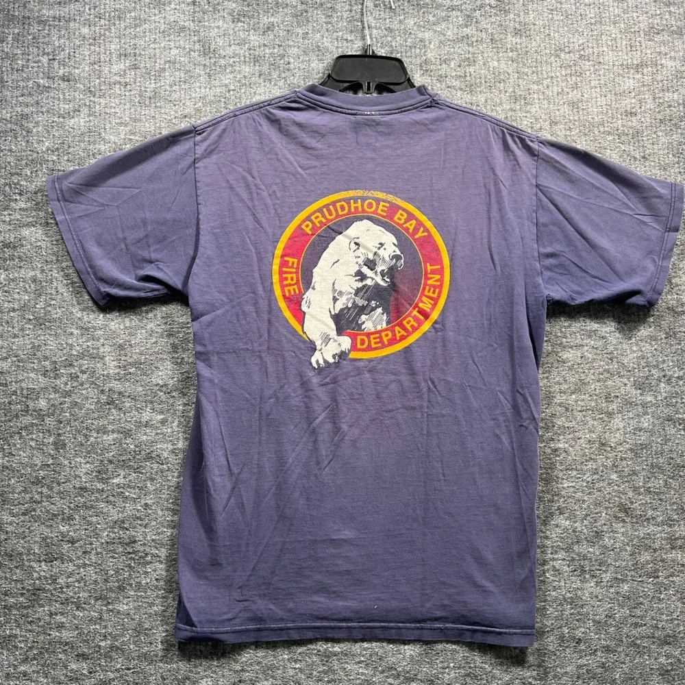 Vintage 90s Jerzees ARCO Prudhoe Bay Alaska Fire Dept T-Shirt Large Polar Bear